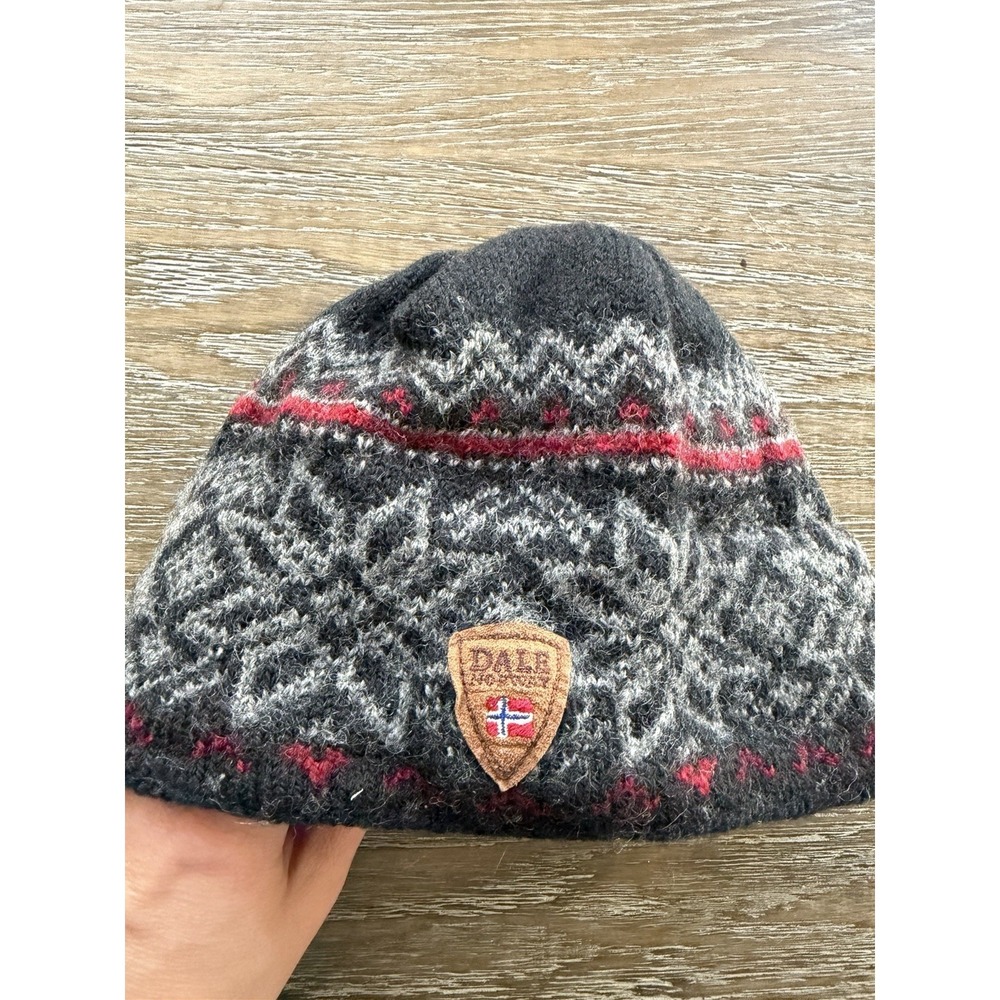 Dale Of Norway Beanie‎ Hat  100% Wool Black Red Fair Isle Ski